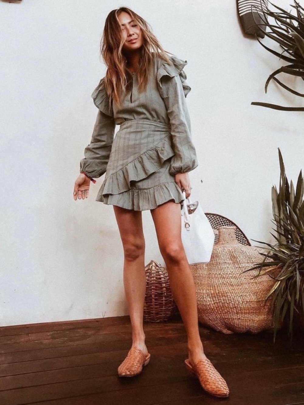 Tularosa Cicely Wrap Front Dress in Sage Green sz S